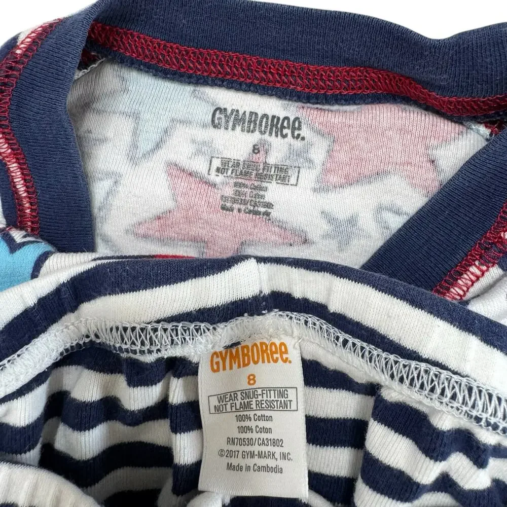 GYMBOREE Stars and Stripes Cotton Short John Pajama Set Sz 8 Kids Red White Blue